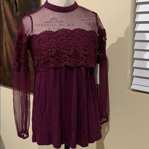 Burgundy sheer long sleeve shirt